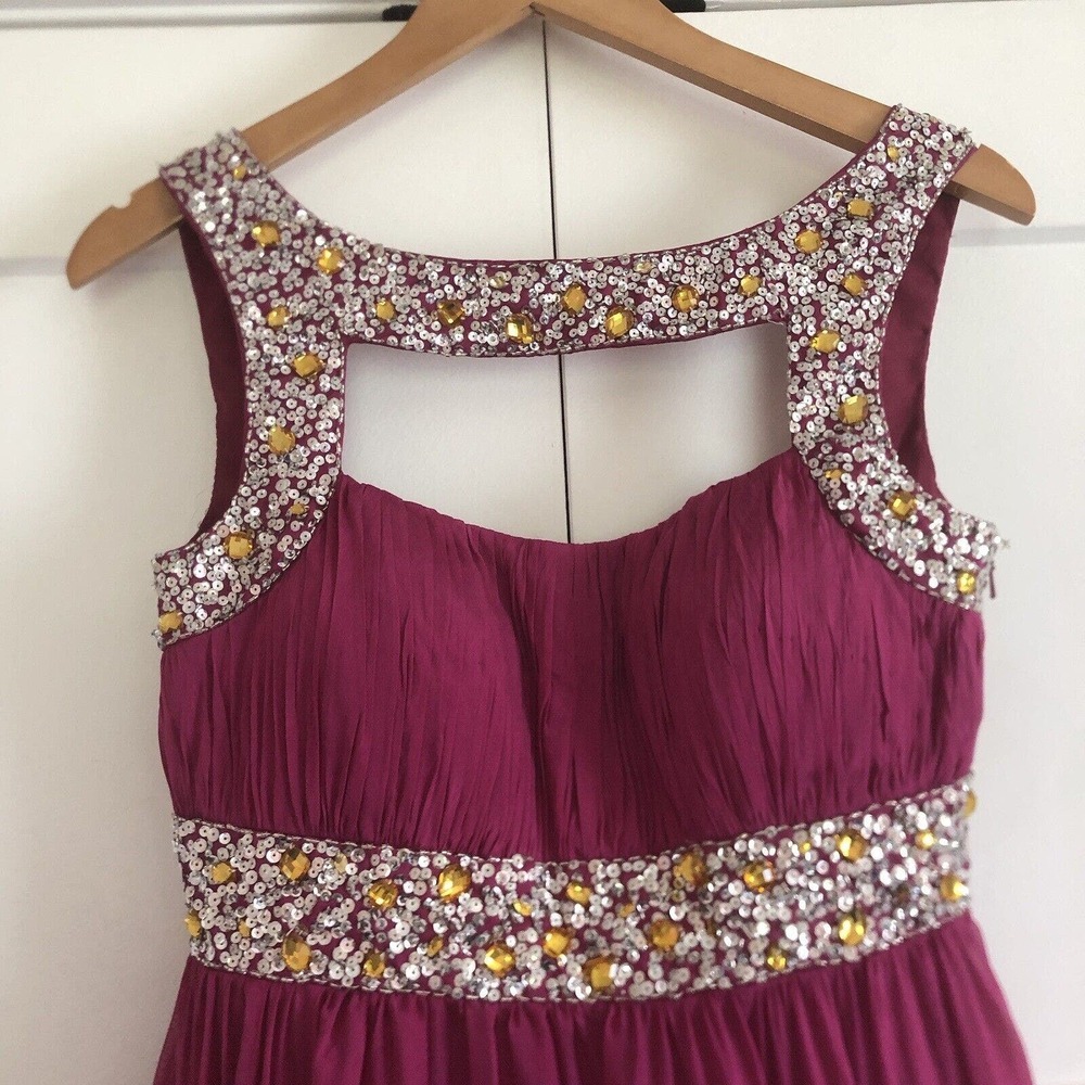 Basix Black Label 100% Silk Beaded Sequin Party Dress Fuchsia Pink Flouncy Sz 4